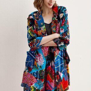 Veste large imprimé très coloré 100% soie