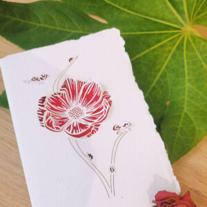 carte de voeux 3D Fleur de coccinelle - carte pliée en papier fait main