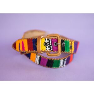 Ceinture fait main en cuir et textile tissé