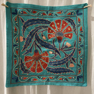 Housse de coussin brodée à la main 50/50cm Turquoise