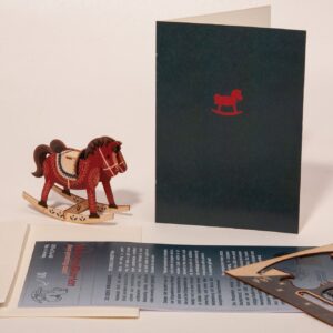 Carte de voeux déco 3D en bois imprimé Cheval à basculer