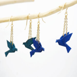 BOUCLES D'OREILLES MINI OISEAU ORIGAMI BLEU