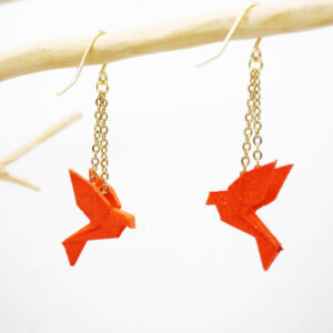 BOUCLES D'OREILLES MINI OISEAU ORIGAMI mandarine