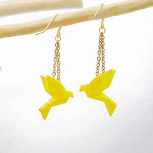 BOUCLES D'OREILLES MINI OISEAU ORIGAMI JAUNE
