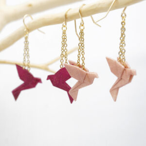 BOUCLES D'OREILLES MINI OISEAU ORIGAMI ROSE