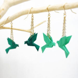 BOUCLES D'OREILLES MINI OISEAU ORIGAMI VERT