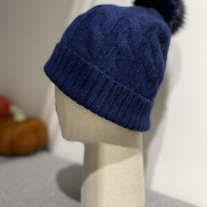 Bonnet pompon cachemire laine bleu