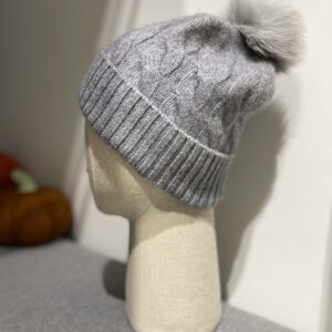 Bonnet pompon cachemire laine gris