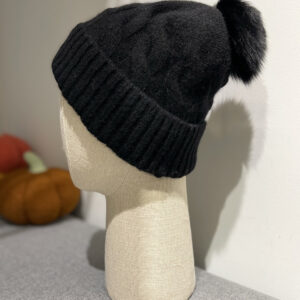 Bonnet pompon cachemire laine noir