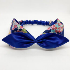 Bandeau noeud papillon en tissu japonais et soie lyonnaise bleu royal