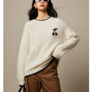 Pull cerise blanc en mohair