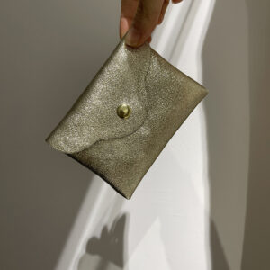 Petit porte monnaie pour femme en cuir pailleté couleur doré