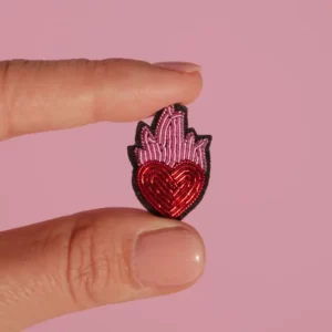 Broche Mini Coeur Enflammé Saint Valentin, fait main
