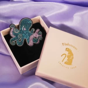 Broche Pieuvre - fait main broderie cannetille